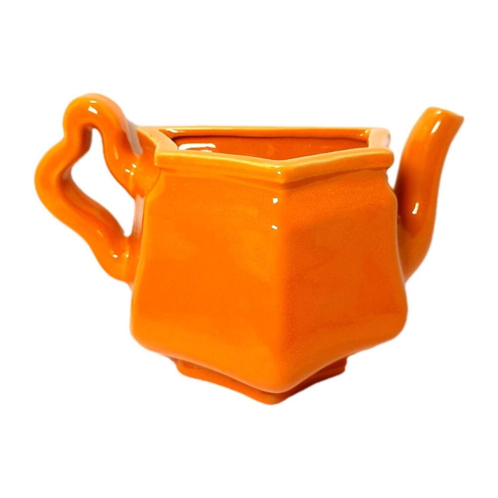 Fun Small Orange vintage ceramic Teapot wall planter 8.5 x 5 x 3.5 Inches Approx